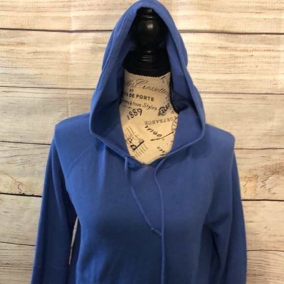 Mel & Lisa Hooded Sweater Cotton Blue Bell Sleeves Size Small Kangaroo Pocket - Picture 3 of 9